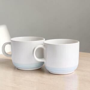 Stoneware Mugs: Vintage Japanese White and Blue Band (Set of 2)